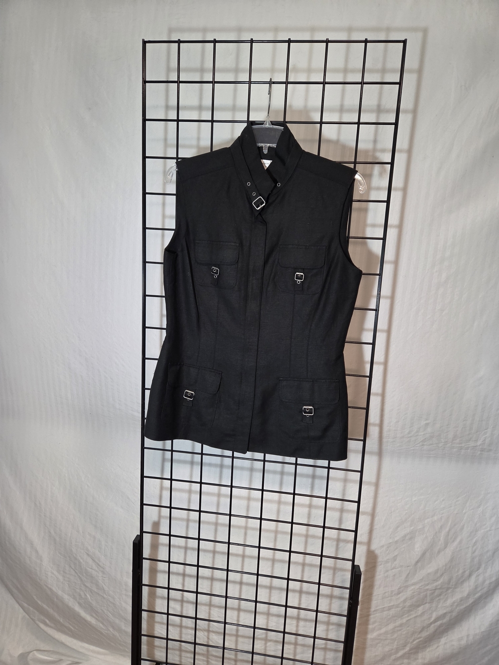 Tahari Black Sleeveless Buckle-Detail Vest